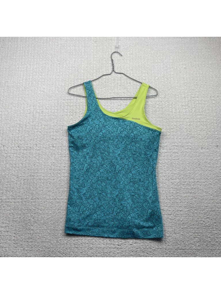 Reebok Play Dry Tank Top Green / Blue Geometric Wom Sz L Gym / Running / Yoga
